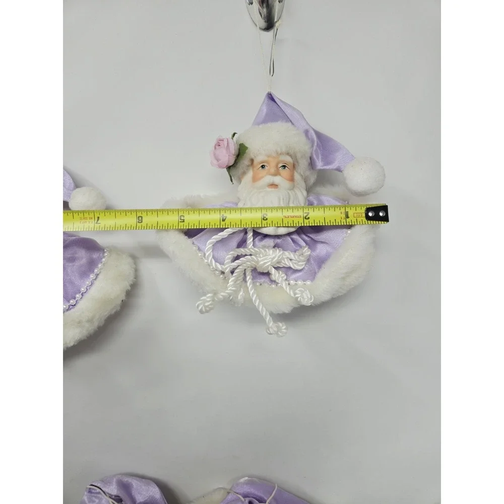 Vintage Santa Head Ornament Or Shelf Sitter White  Purple w Porcelain Face Lot 6
